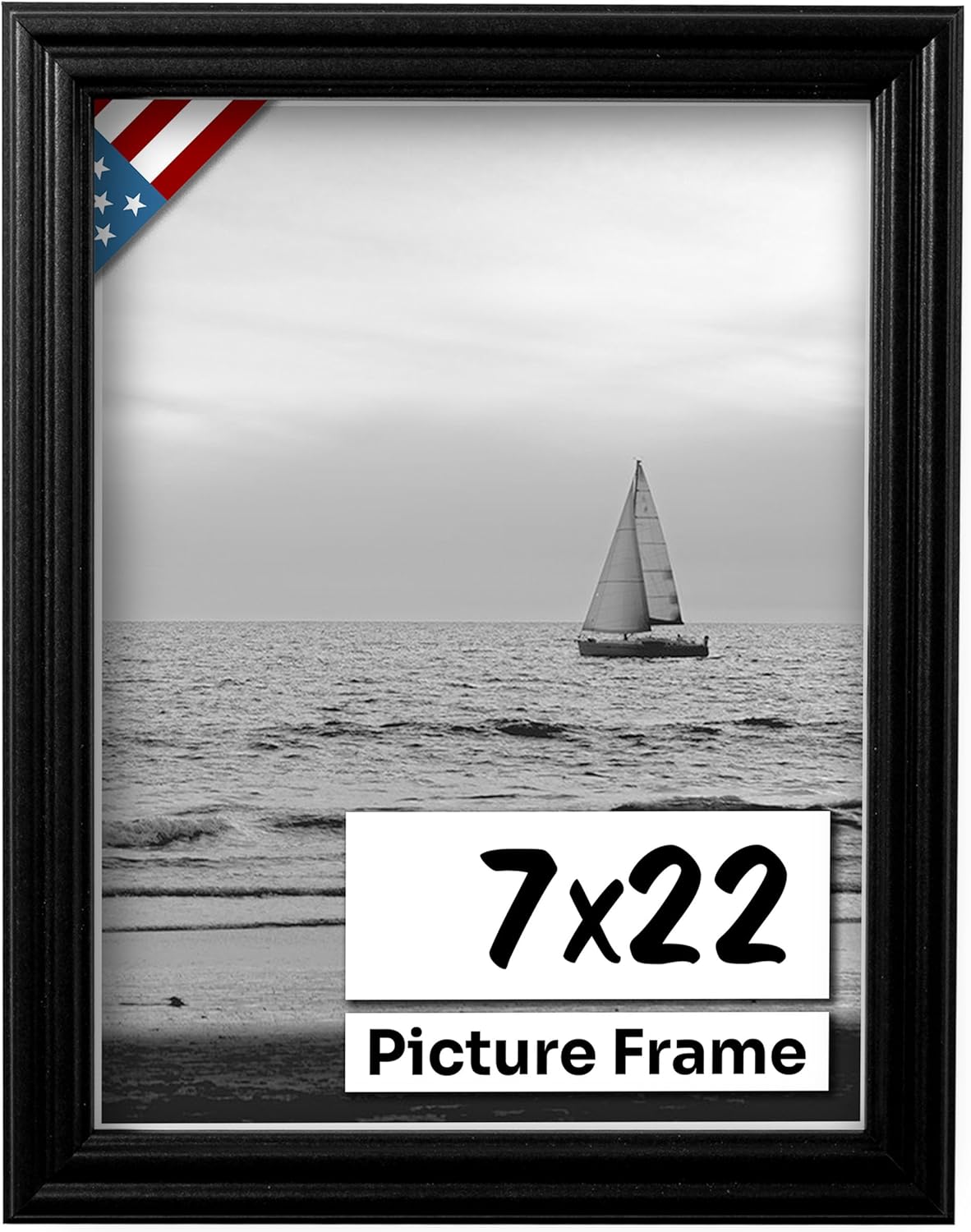 Black 7x22 Picture Frame .75" Inch Wide - Black Wall Decor Handmade Solid Wood Frames with Preinstalled Hangers and UV Blocking Plexiglass 22x7 Frame