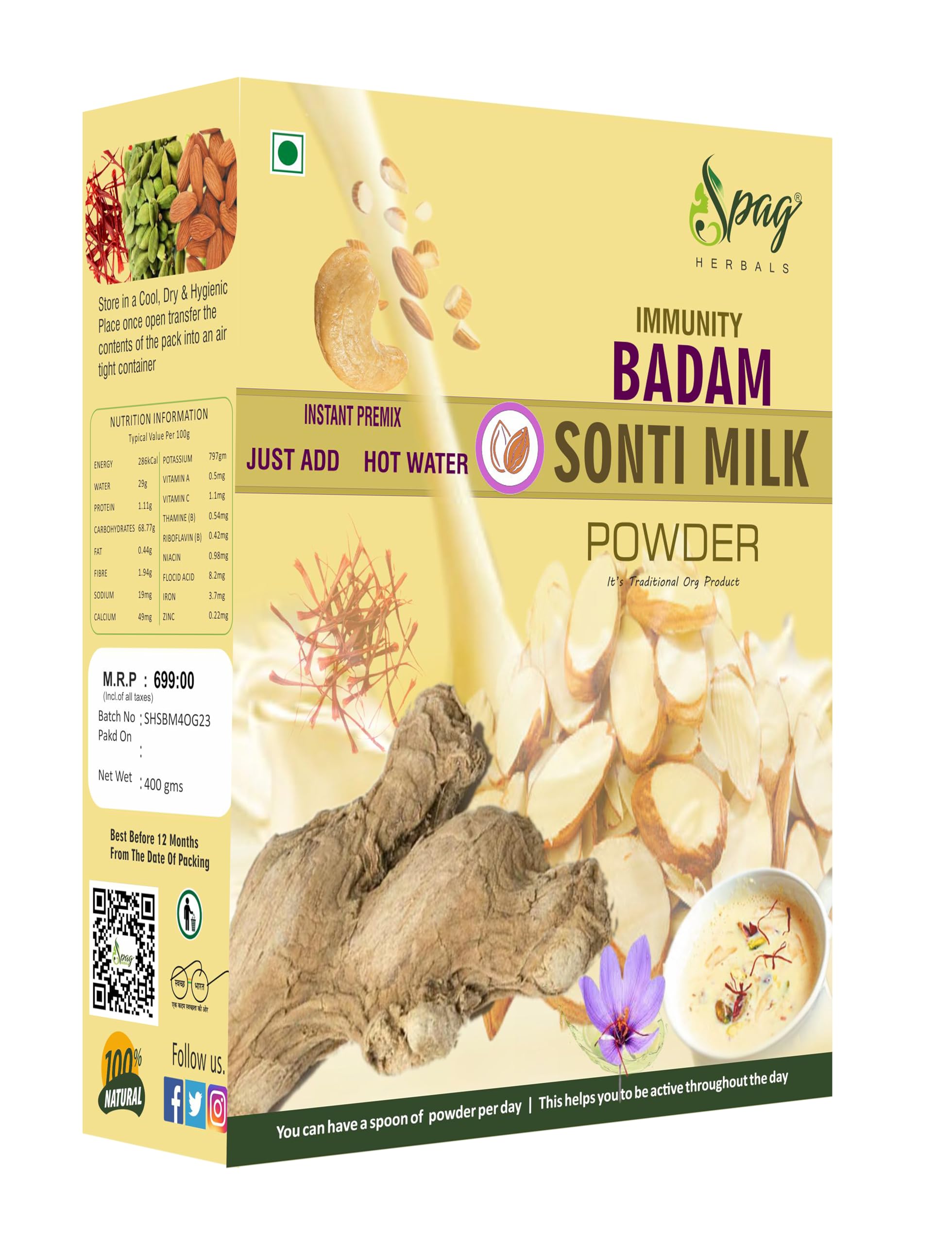 Spag Herbals Instant badam SONTI mix milk drink kashmiri kesar Saffron powder 400gms (JUST ADD HOT WATER)-image-29