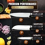 Set de couteau chef Shinobi, professionnel 3 PCS Ensemble de couteaux de cuisine – Couteau de cuisine japonais, Lames en acier inoxydable haute carbone de rasoir Sharp, poignées ergonomiques Pakkawood, Tang complet par Cutluxe