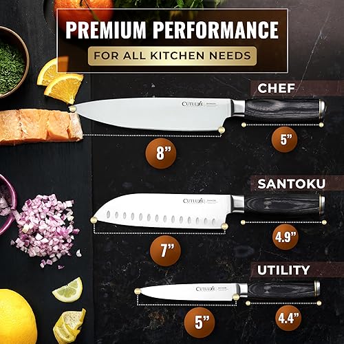 Miniatura 3 de Cutluxe Juego de cuchillos de chef de 3 piezas  Cuchillos de cocina japoneses ultra afilados, cuchillas de acero inoxidable de alto carbono, asas de