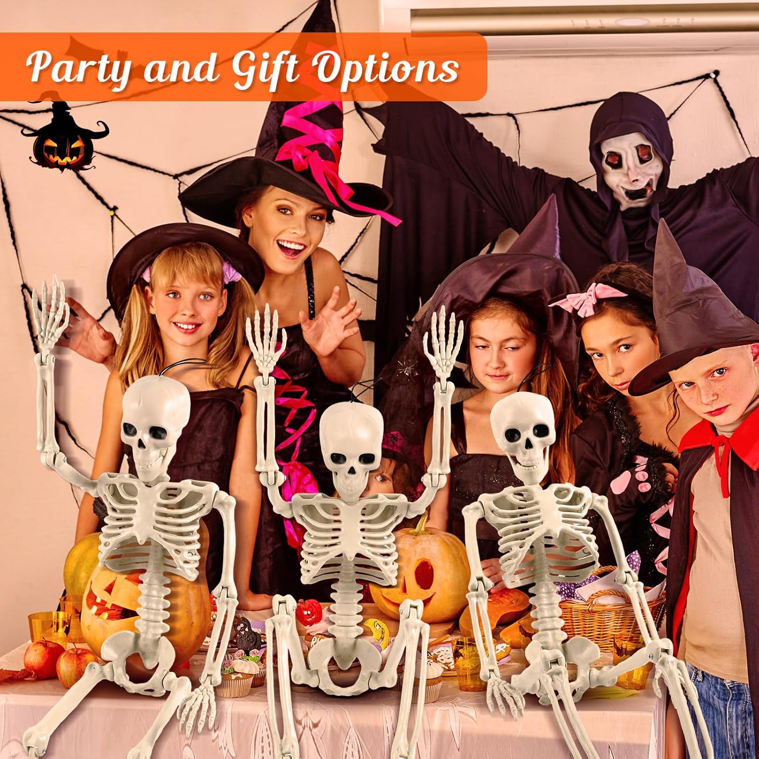 4 piezas de esqueleto de Halloween decoración de esqueleto posable