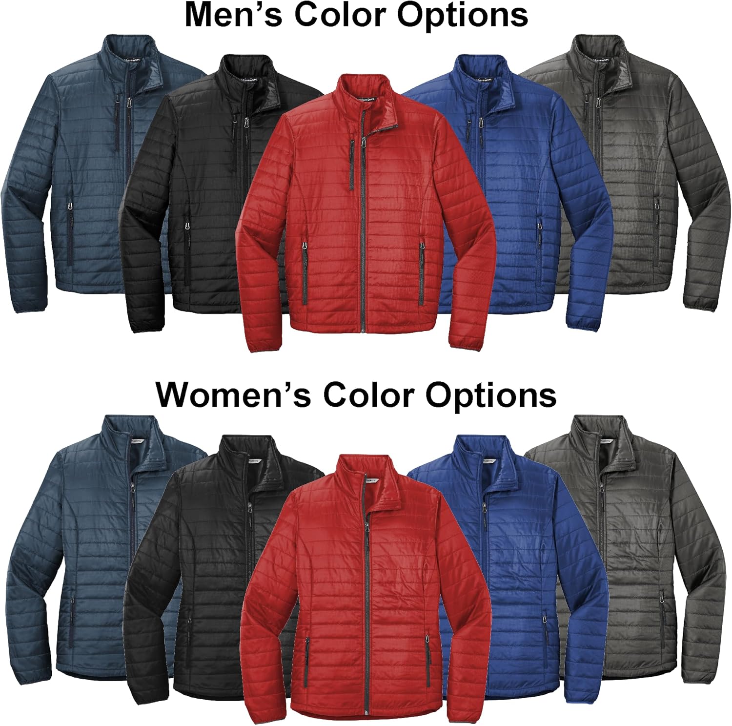 Custom Embroidered Puffy Jacket | Add Your Company Logo, text | Lightweight Insulated & Water-Resistant for Business, Teams & Employee Gifts