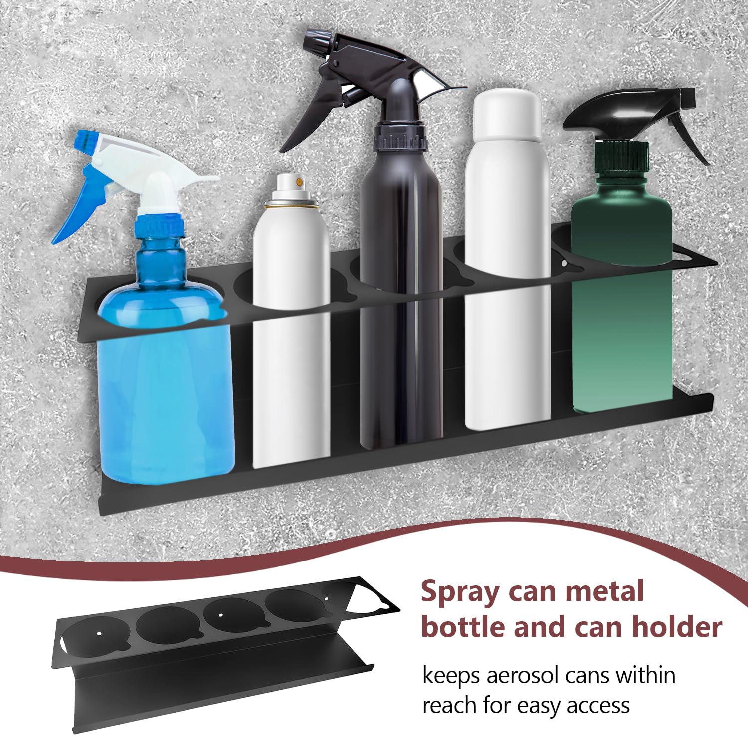 2 Stück Spraydosenhalter, Sprühdosenhalter mit Dehnungsrohr und Schrauben, Kohlenstoffstahl Flaschenregal, Geeignet für Wohnwagen, Garagen, Werkzeugräume (42 × 9 × 10 cm) (eisenhaltig)