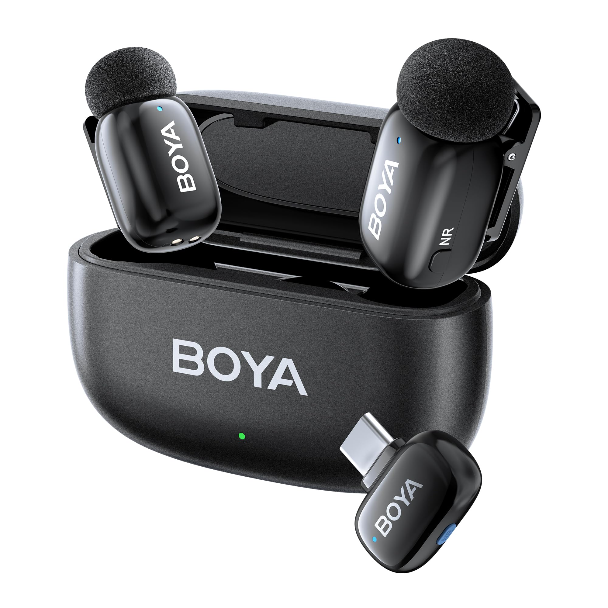 BOYA BOYAMini USB C Mini Micrófono Inalámbrico, AI Voice, 2 Pack Micrófono Lavalier para Podcast Live Stream Tiktok Vlog Video Recording
