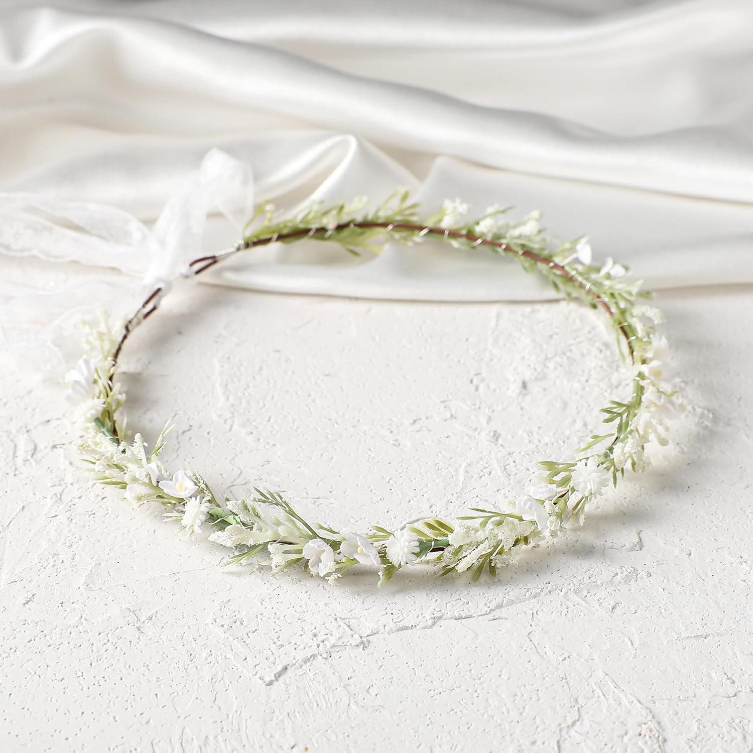 White Flower Crown Headband, Artificial Renaissance Floral Headpiece, Fairy Boho Flower Headband for Women Girls Maternity Birthday Wedding Renfaire Festival Party Hair Accessories - Image 5