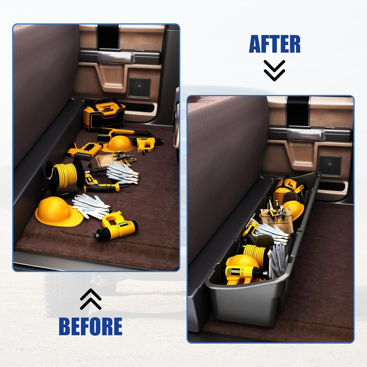 JDMSPEED Underseat Storage Box Console Replacement For Ford F150 2015-2024 F250 F350 F450 F550 2017-2023 Super Duty Crew Cab Rear Under Seat Cargo Organizer Black