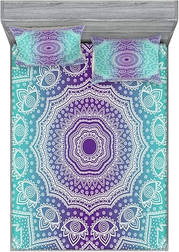 Miniatura 49 de Ambesonne Juego de sábanas bajeras y fundas de almohada de los años 90, patrón geométrico en estilo retro, formas redondas de triángulo de media