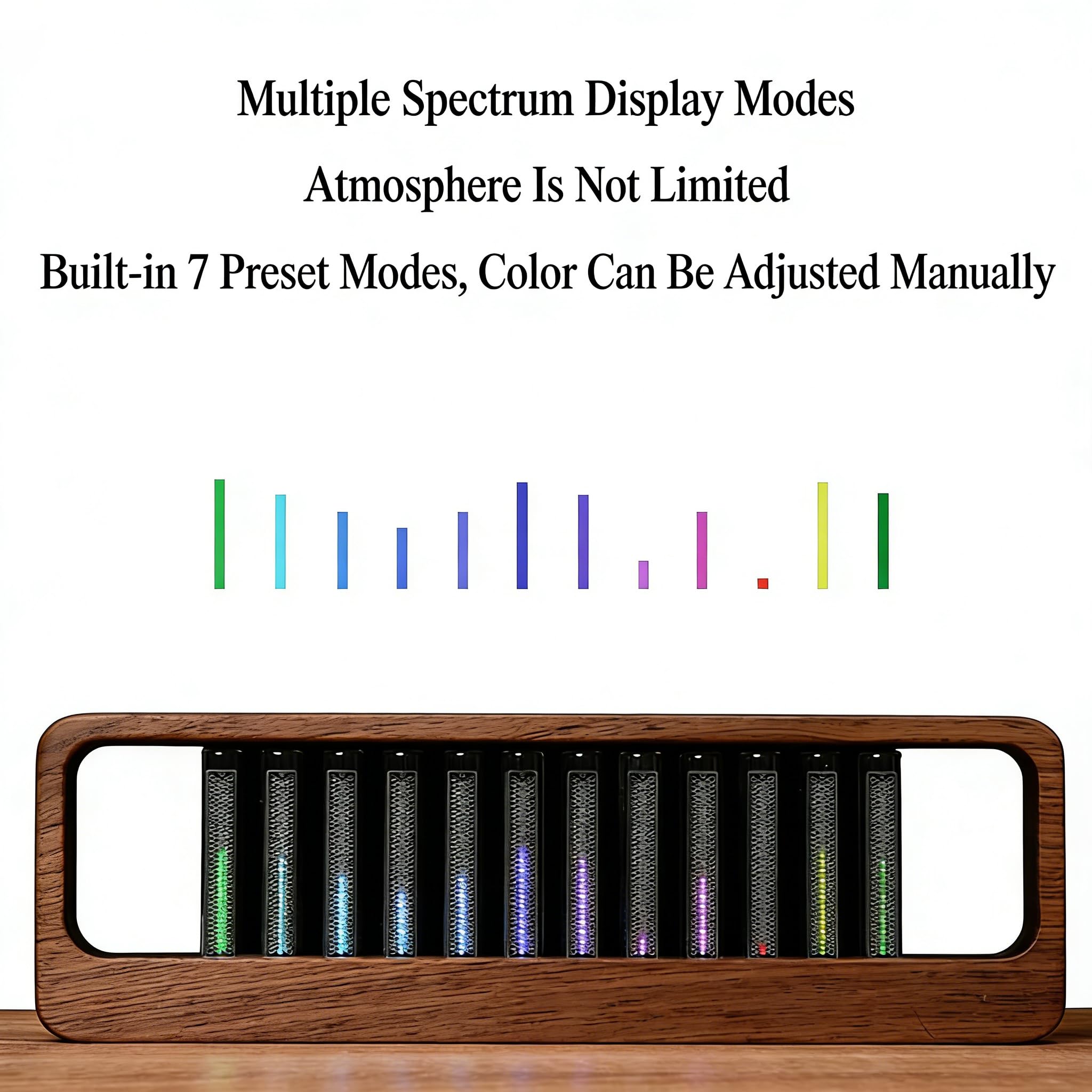 TsoLay RGB Sound Pickup Spektrum Lampe Led Musikspektrum Display Mit 12 LeuchtröHren Massivholzsockel Hochempfindlicher Audio Rhythmus Visualisierer FüR Gaming Zimmer Studio Party Und Heimdekoration