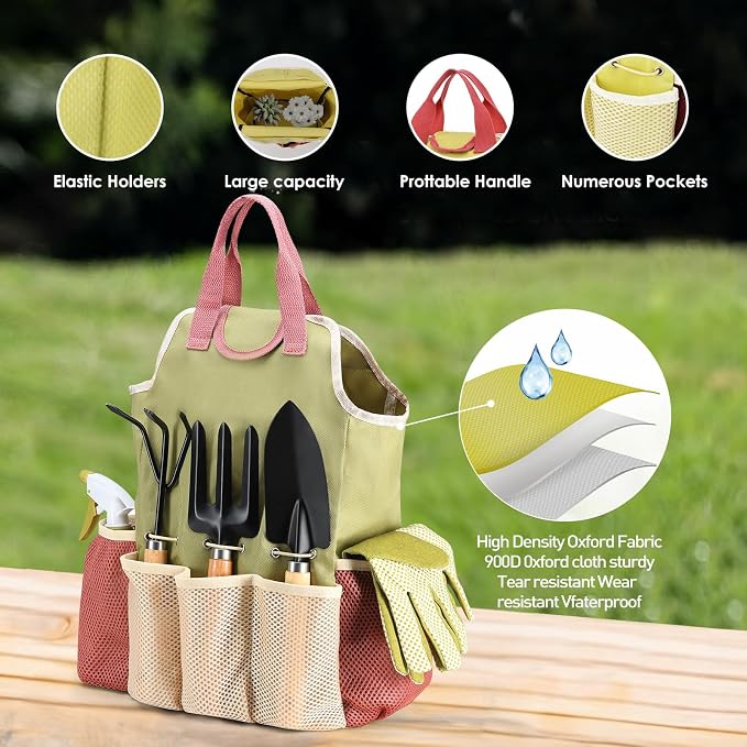 Set de herramientas para jardinería de 10 piezas con bolsa de almacenamiento miniatura 5