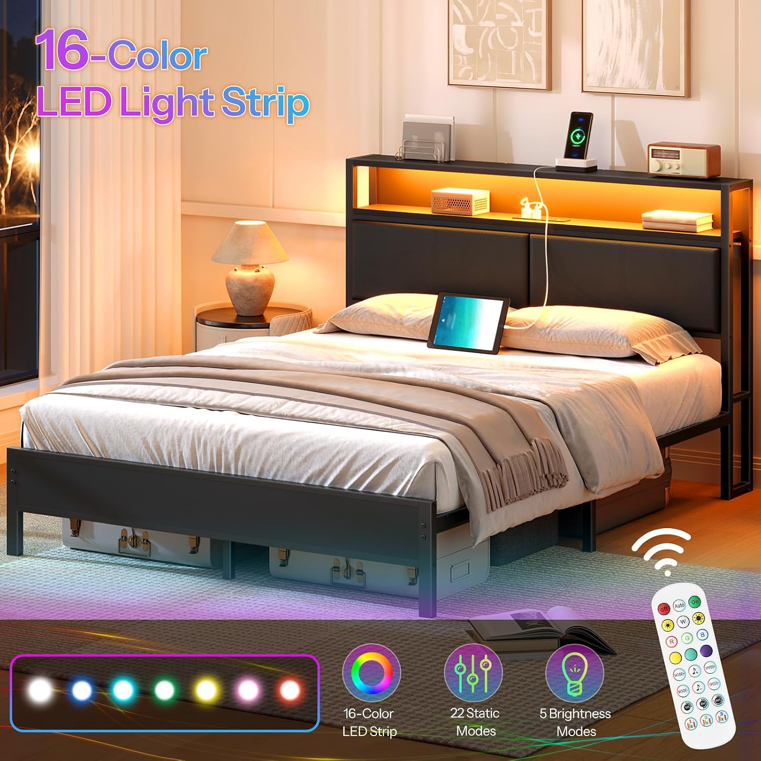 HOOBRO Bed Frame with LED Lighting