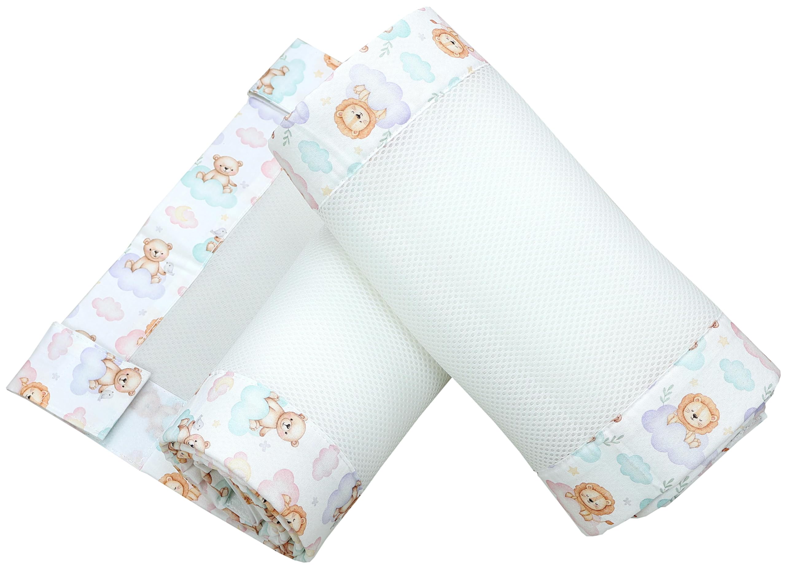 TupTam Barreaux Protection Filet Tour de Lit Bébé Mesh 3D Pack de 2 pièces, Lion et Ours, env. 128 x 30 cm (pour lit d'enfant 140x70)