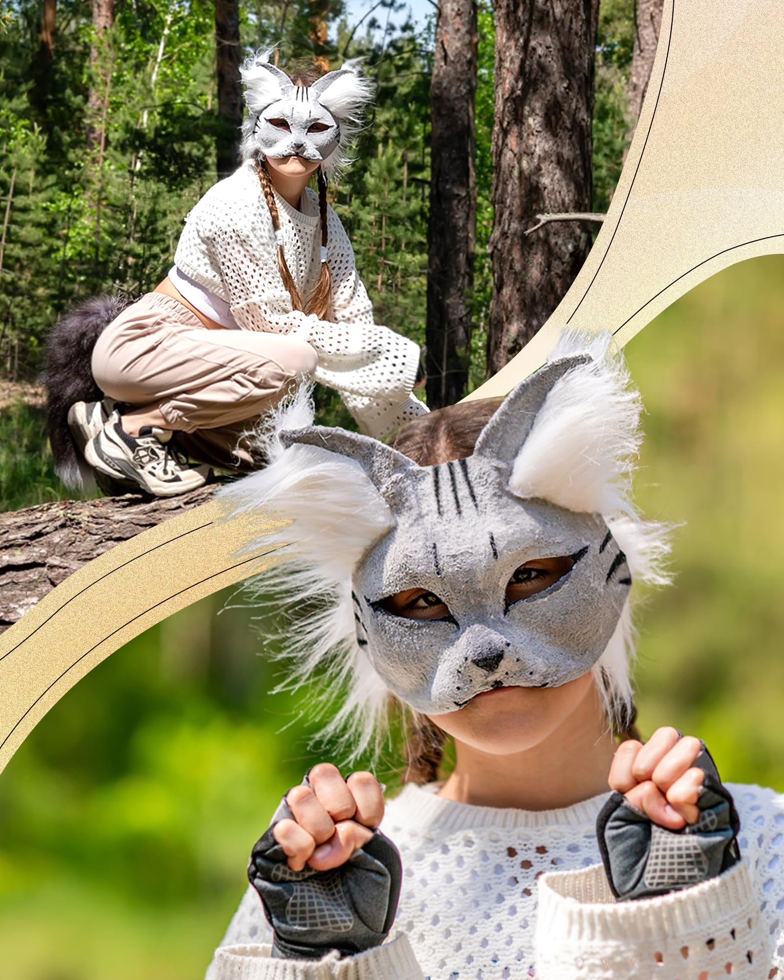 Destlife Therian Maskenmaterial-Kit, Katzenmasken-Set zum Selbermachen, enthält Augen-Mesh-Blätter, Filzstoff und Kunstfell für Blanko-Maske (Maske nicht im Lieferumfang enthalten)
