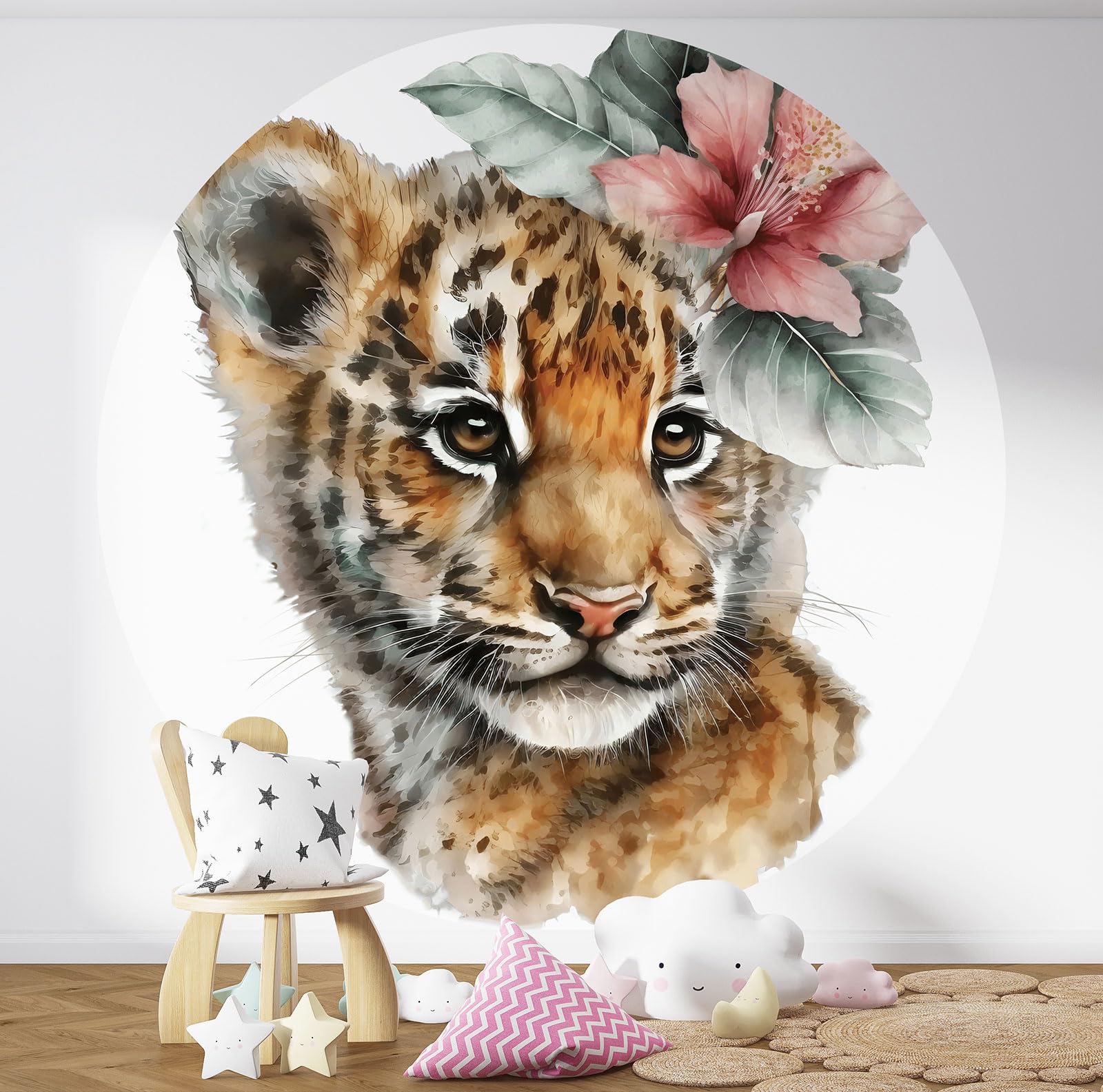 Papier peint rond léopard Lumalea 250 cm pour chambre d'enfant