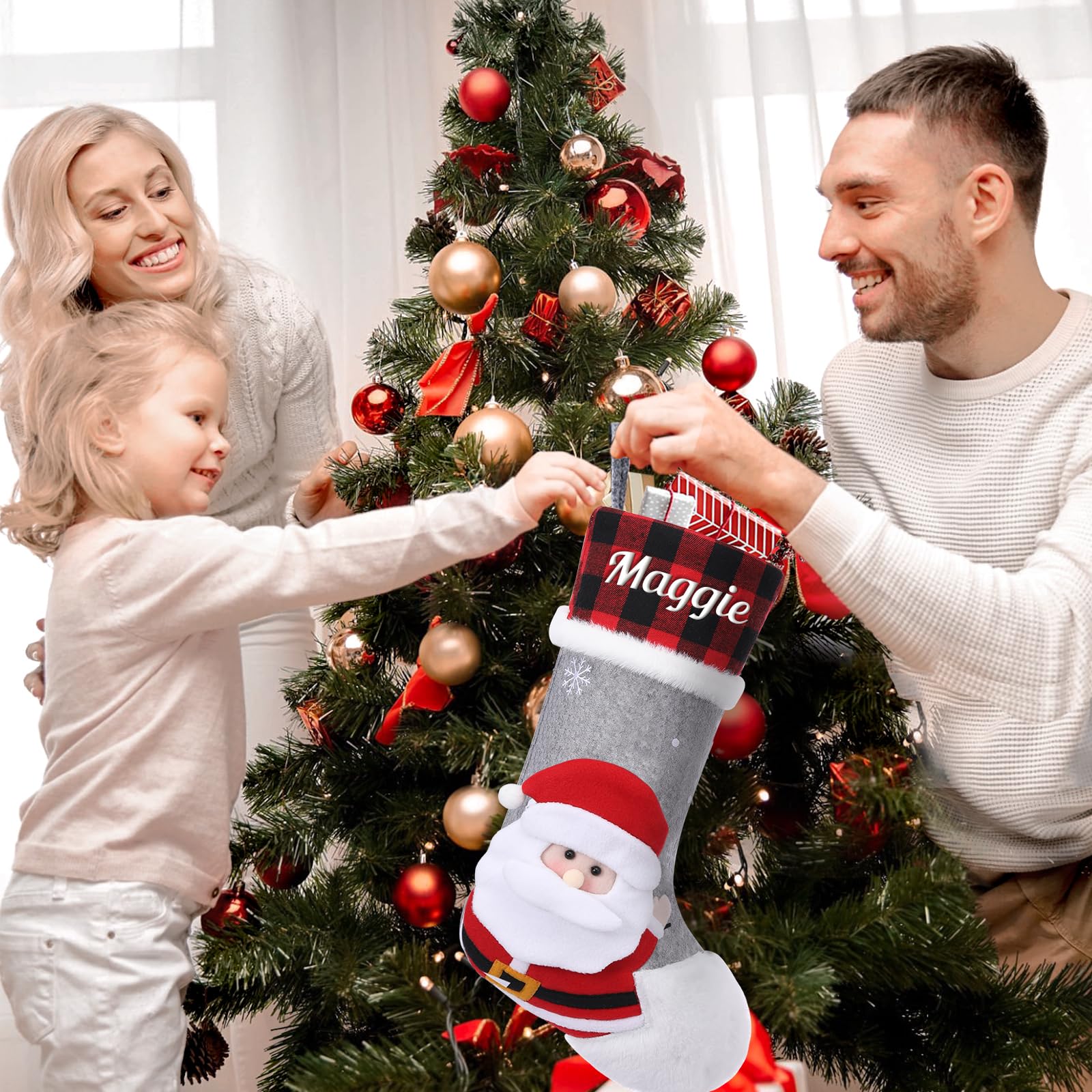 SearchI 5er Personalisierte Weihnachtsstrümpfe Nikolausstrumpf Christmas Stockings,Personalisierter Weihnachtsstrumpf zum Aufhängen&Befüllen Kamin Hängende Ornamente Geschenkhalter für Weihnachtsbaum