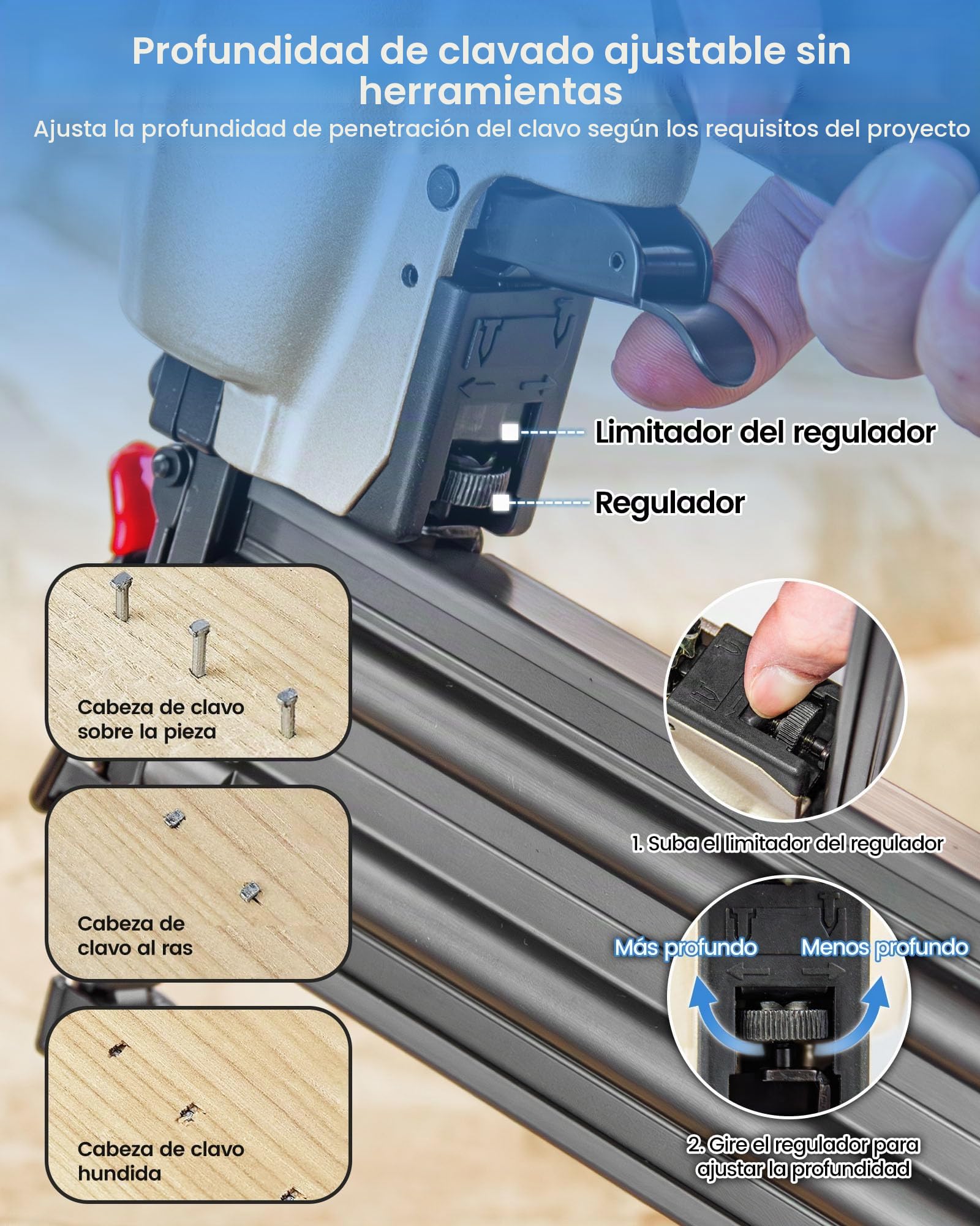 meite F50C Clavadora Brad Neumática 18GA con 2.000 Clavos de 32 y 50 mm, Pistola Compacta con Nariz de Seguridad, Compatible con Clavos Brad de 15-50 mm