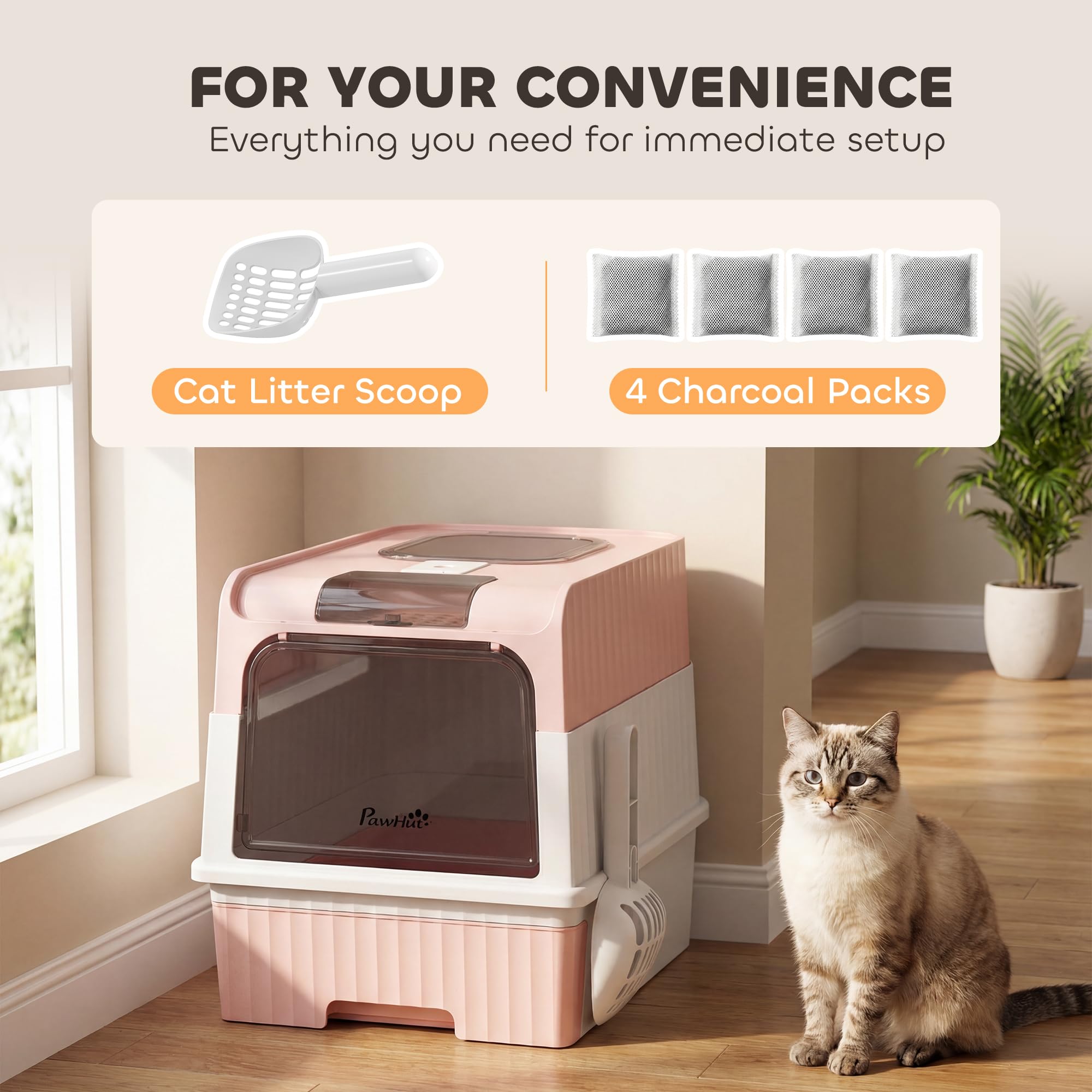 PawHut Caja de arena para gatos con tapa, bandeja extraíble para cajones