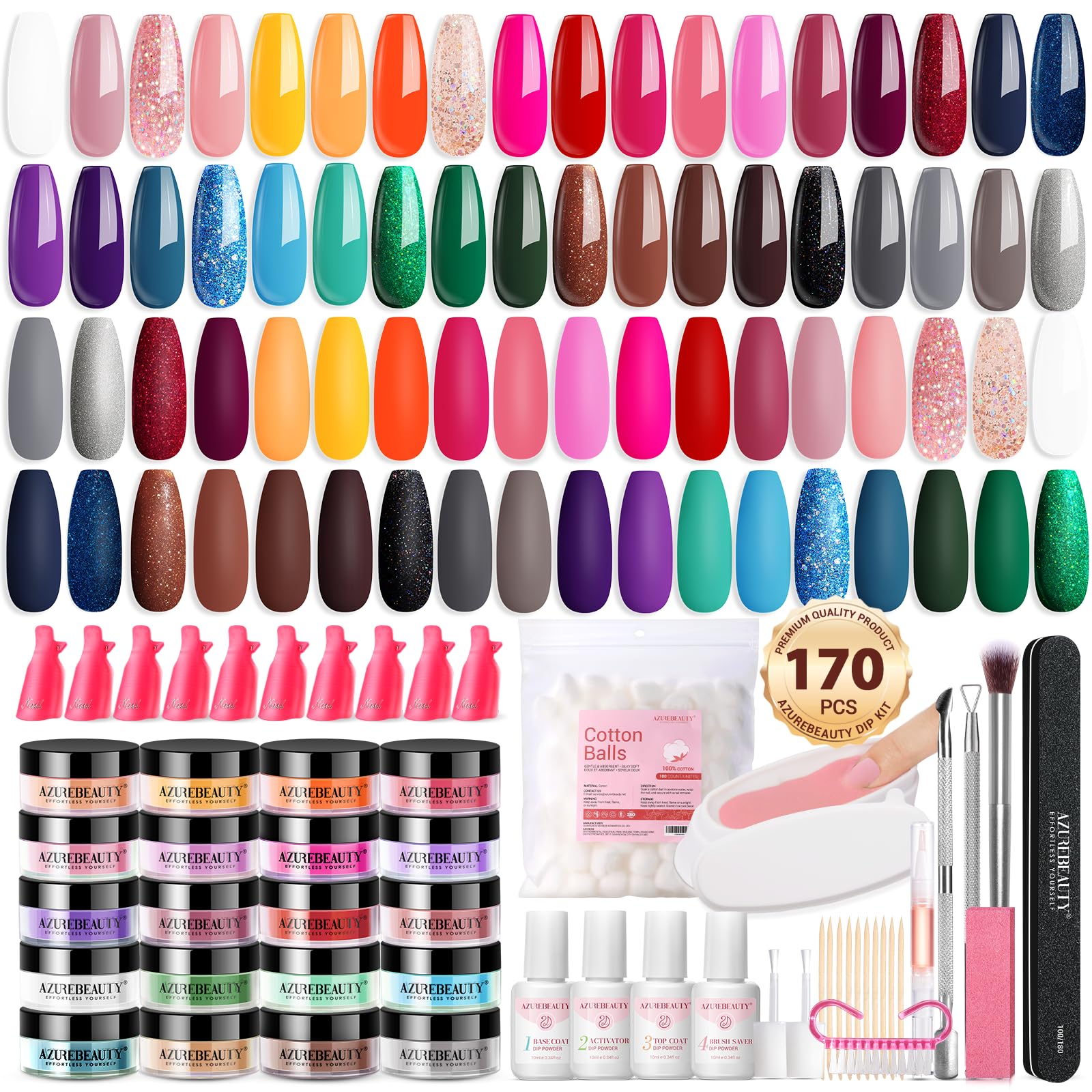 AZUREBEAUTY Dip Nails Powder Starter Kit, 36 Colors Brown Yellow Orange Christmas Color Dipping Powder Nail Kit with Essential Dip Liquid Set for French Nail Art Manicure Salon DIY Home