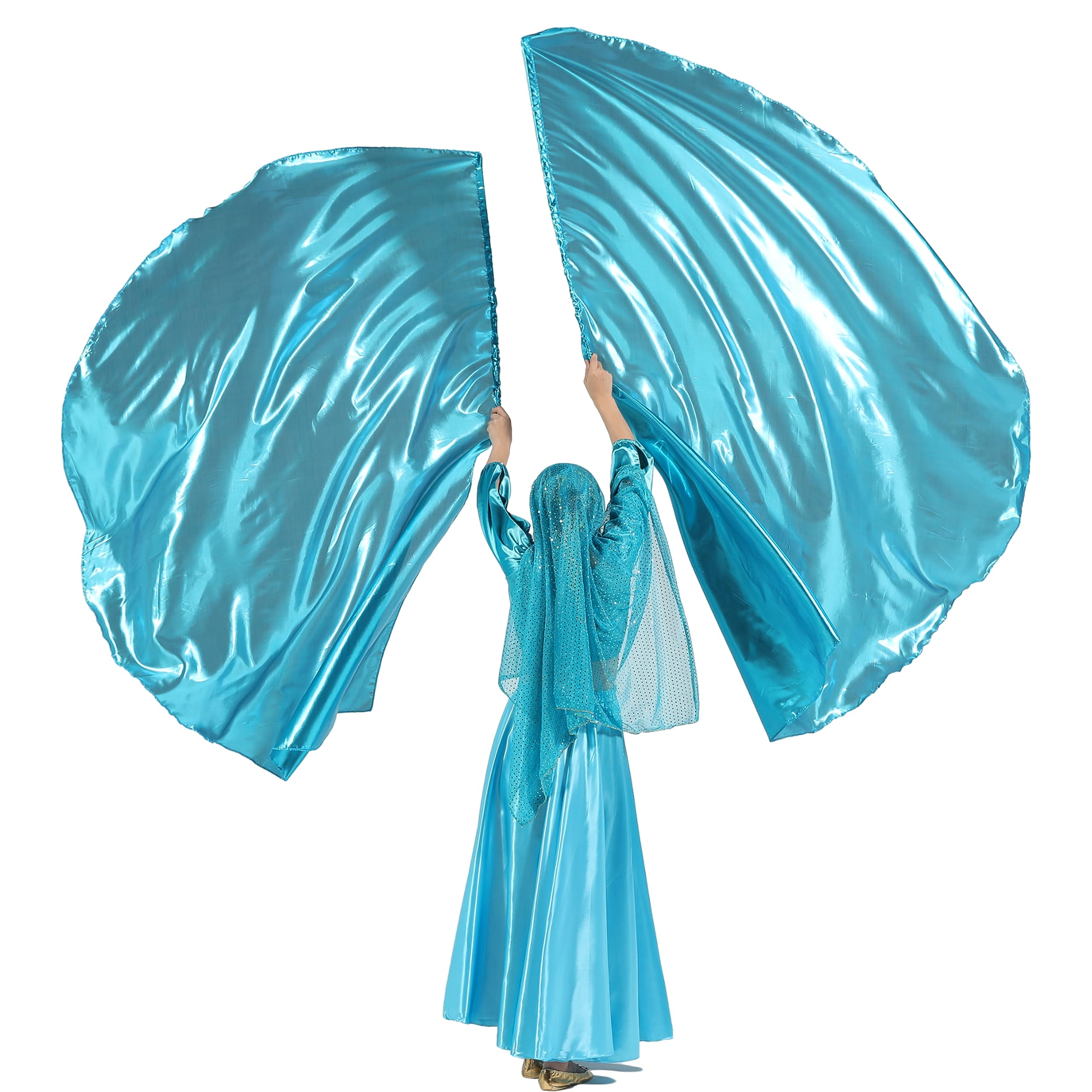 MUNAFIE Large Worship Flags for Dance Church, 74 x 55 Inch Semicircle Praise Dance Flags with Flexible Telescopic Rods and Carrying Bag, 2 Pack, Light blue