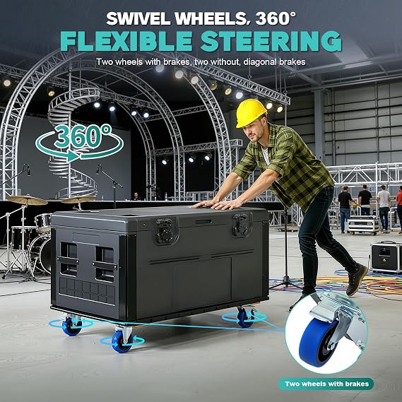 Rolling Road Case with Heavy Duty Silent Wheels, 44 Stackable Cable Trunk