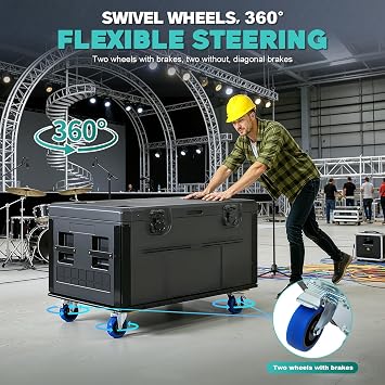 Rolling Road Case with Heavy Duty Silent Wheels, 44 Stackable Cable Trunk