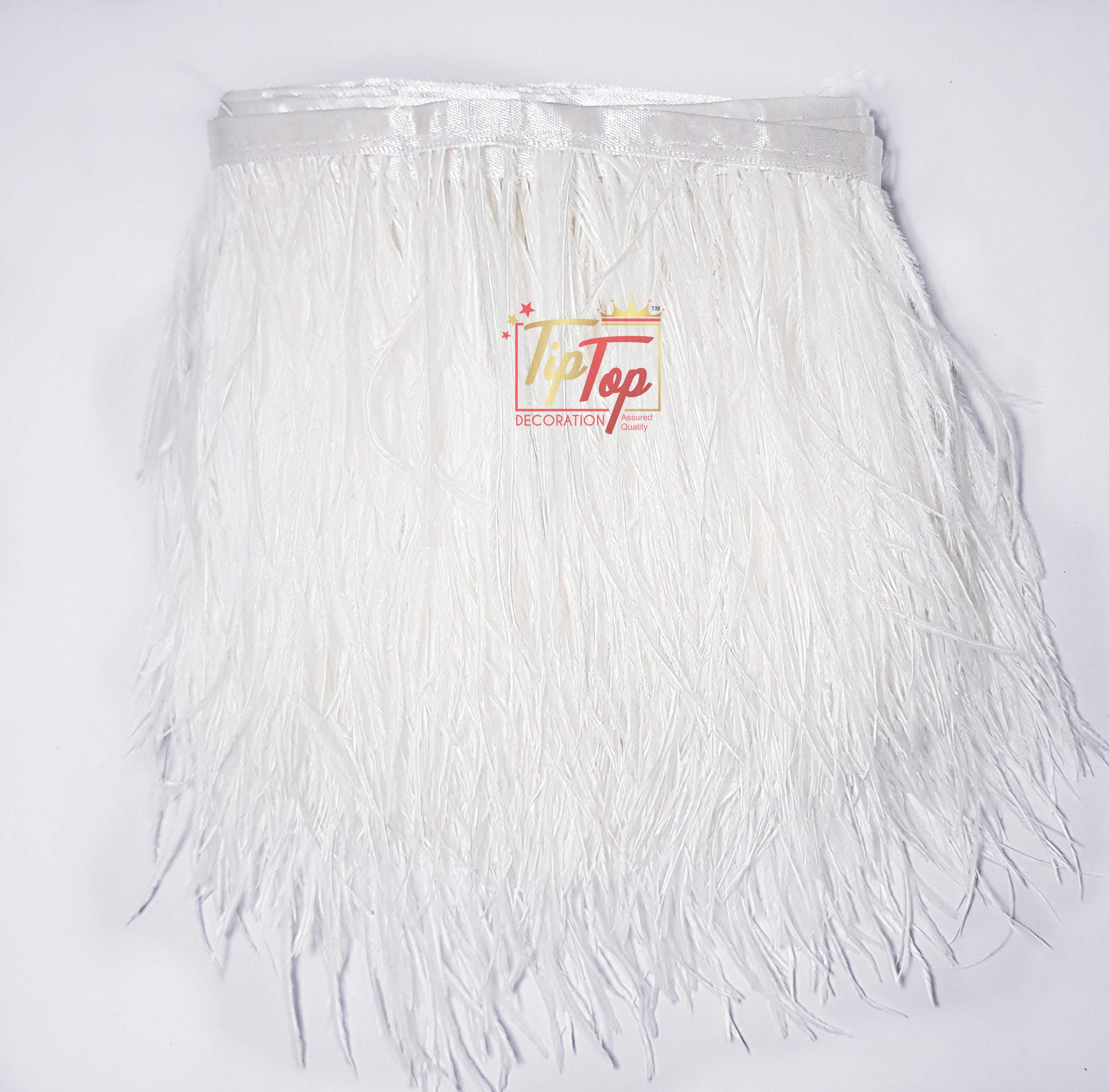 Tiptop Decoration Premium White Ostrich Feathers Lace (10 Yards) (5-6 Inch) 2
