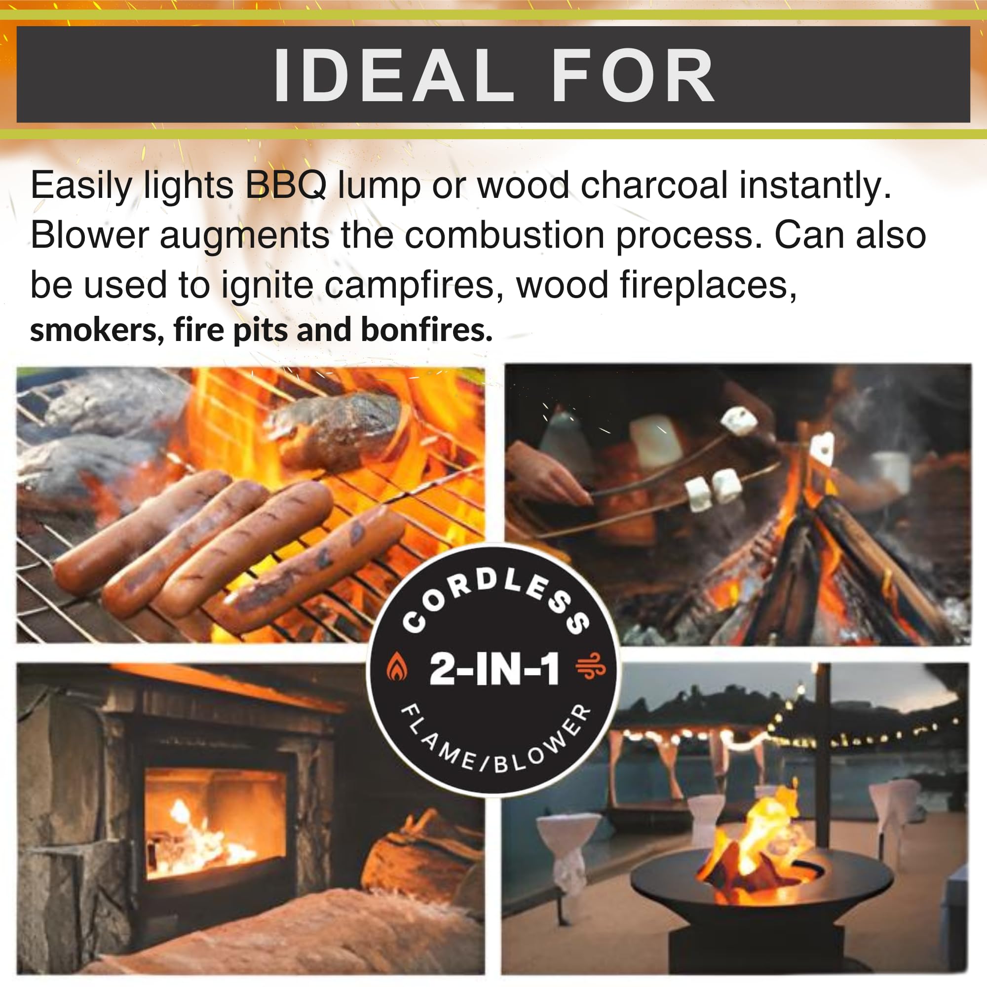 Click2Cook - Encendedor y soplador de barbacoa de doble boquilla, portátil, recargable, de carbón y con boquillas de acero inoxidable 8