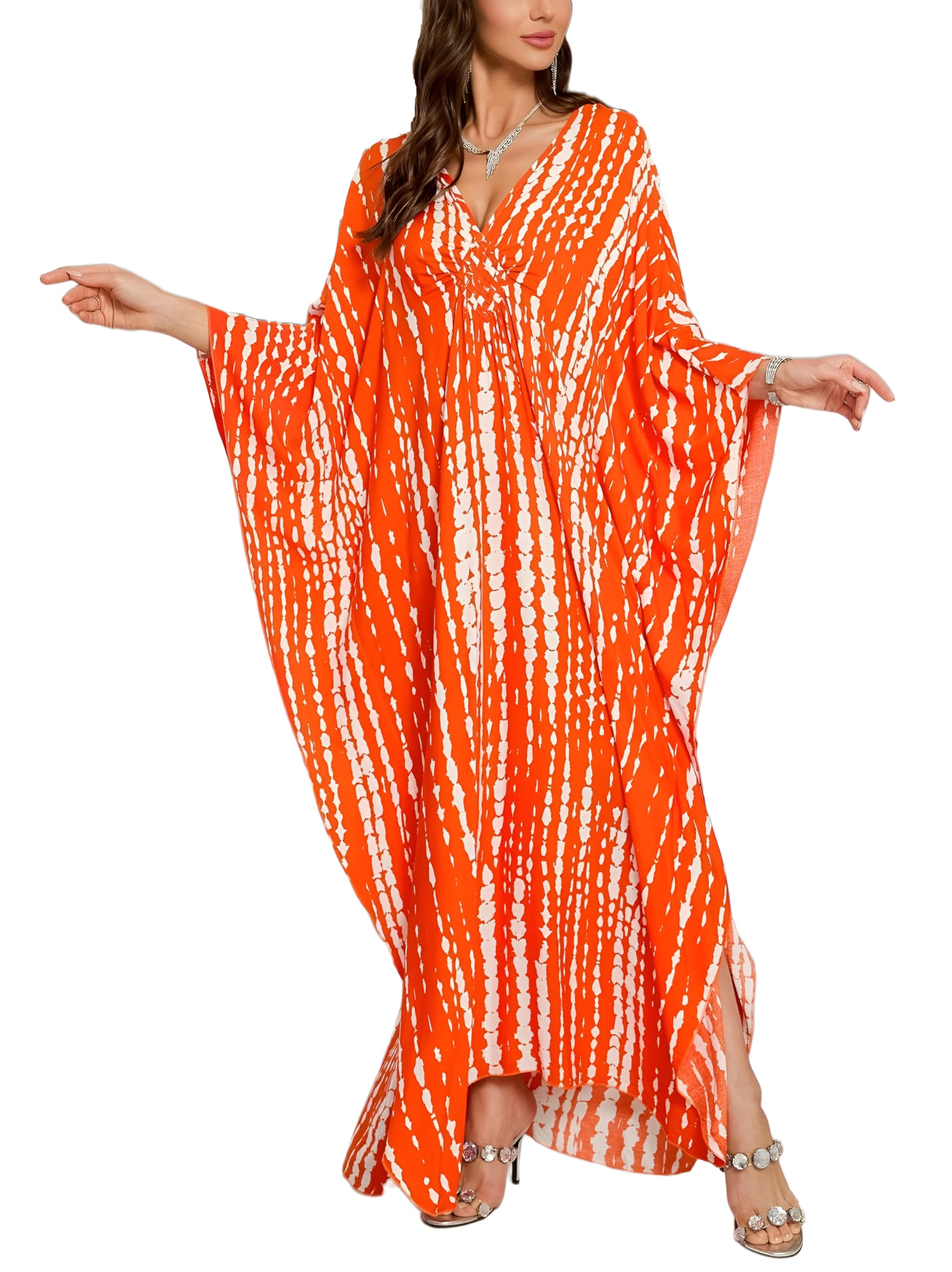KEYLORTING Plus Size Kaftan Dress Women, African Moo Moo Print Caftan, Batwing Dress, Beach Cover Up for Party and Loungewear