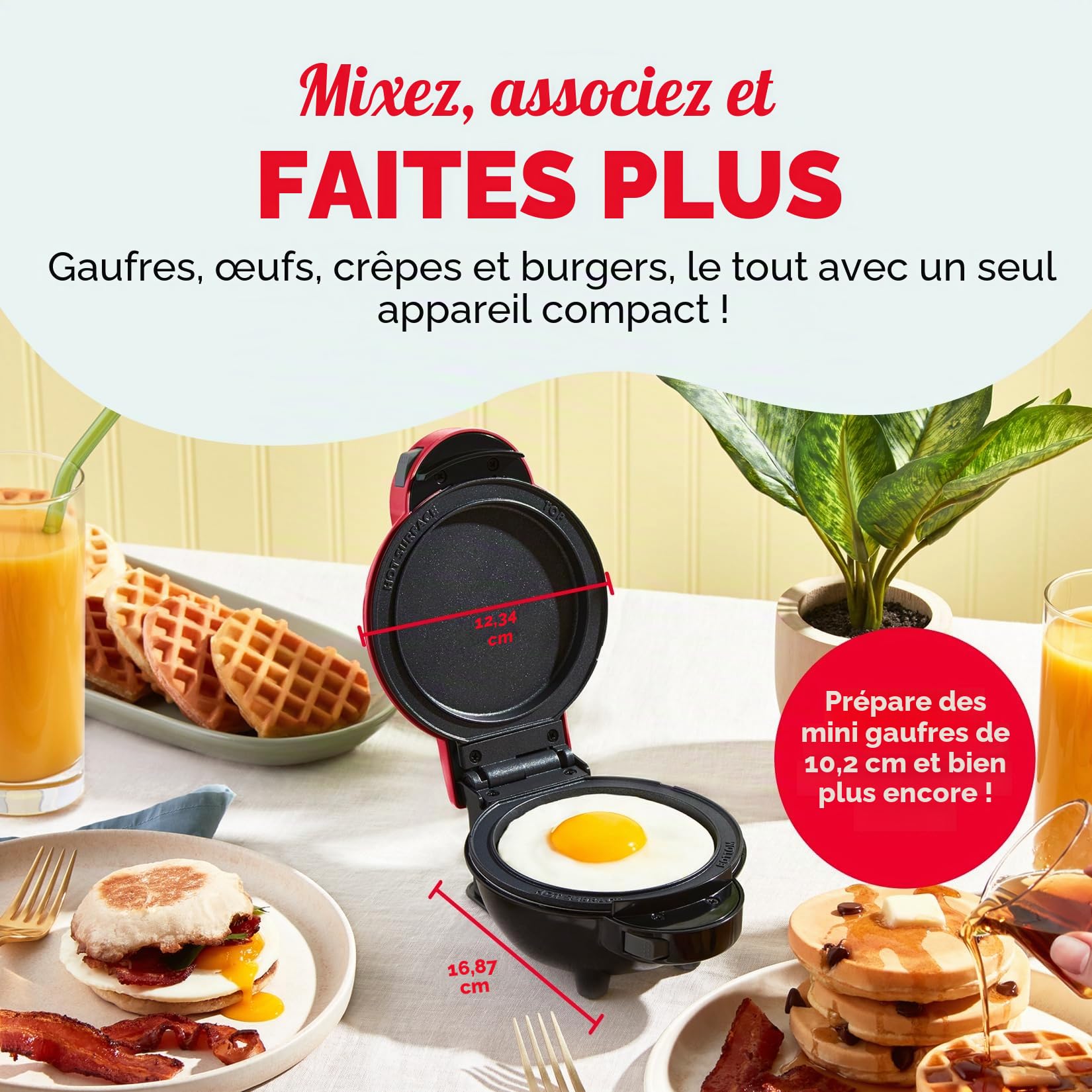 DASH Mini fabricant de plaques multiples avec 5 assiettes amovibles pour gaufres, 2 gaufres classiques, gaufres en cœur et 2 assiettes à repasser