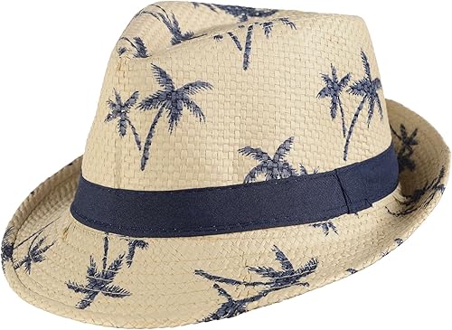 Amscan 397137 Fedora clásica de paja de palmera estampada azul 475 x 95 x 1025 pulgadas