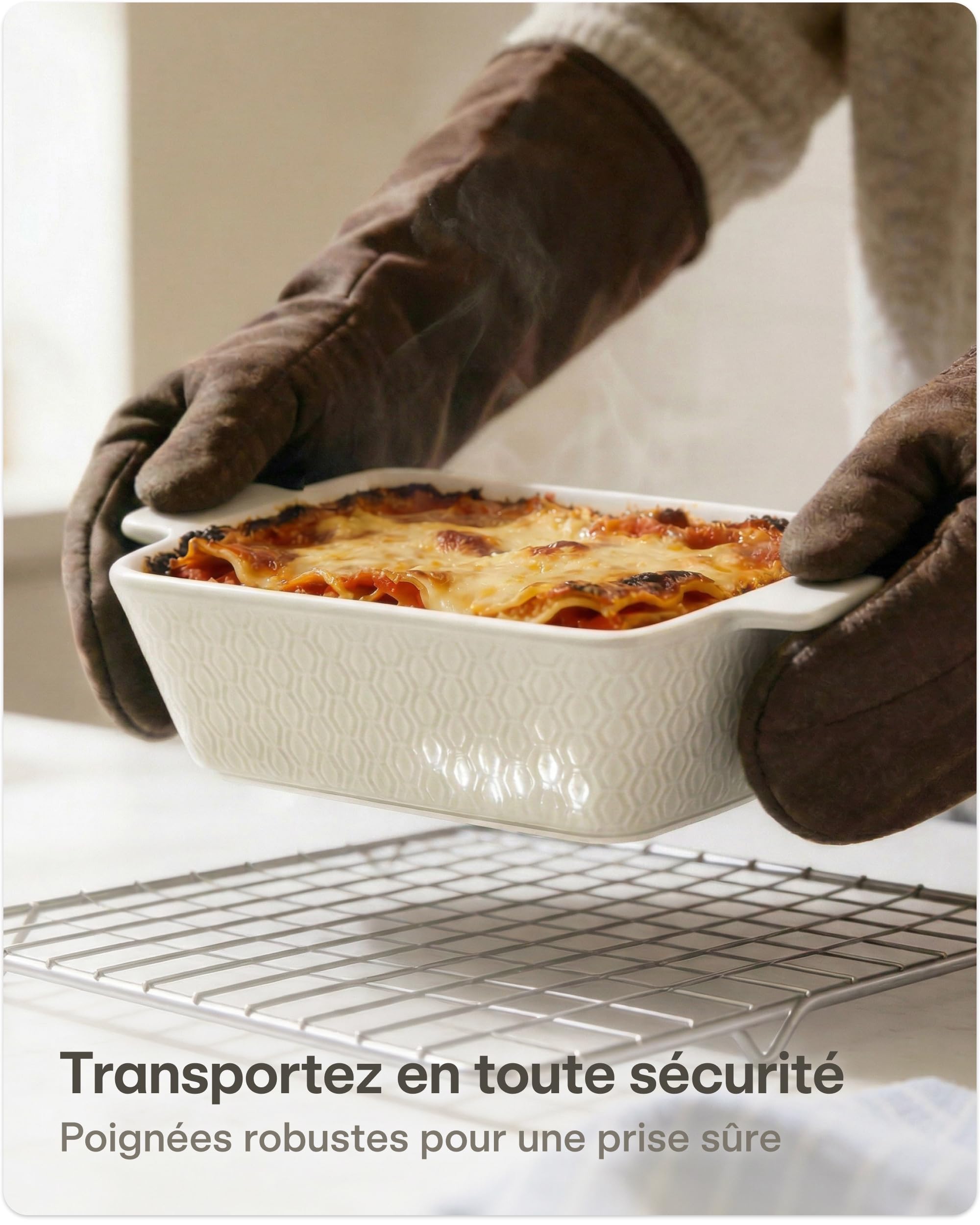 Praknu Plat à Four en Céramique Petit - Anti-adhésif et Anti-rayures - Cassolette à bords très hauts - Plat à gratin rectangulaire (Blanc)