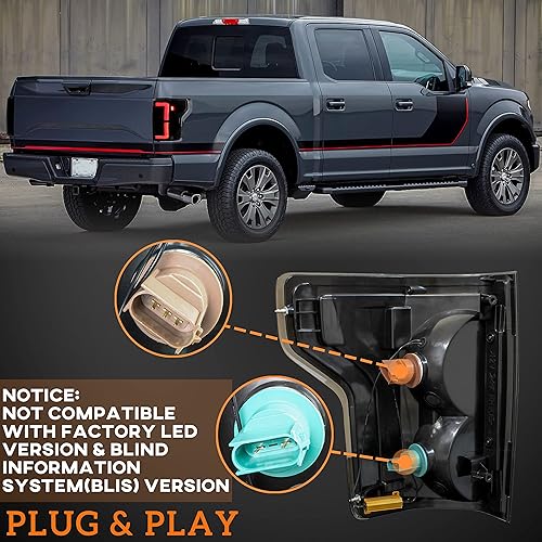 Miniatura 4 de Luces traseras LED completas para F150 15-20, camioneta, luces traseras LED negras ahumadas, luces traseras, luces de estacionamiento de freno para