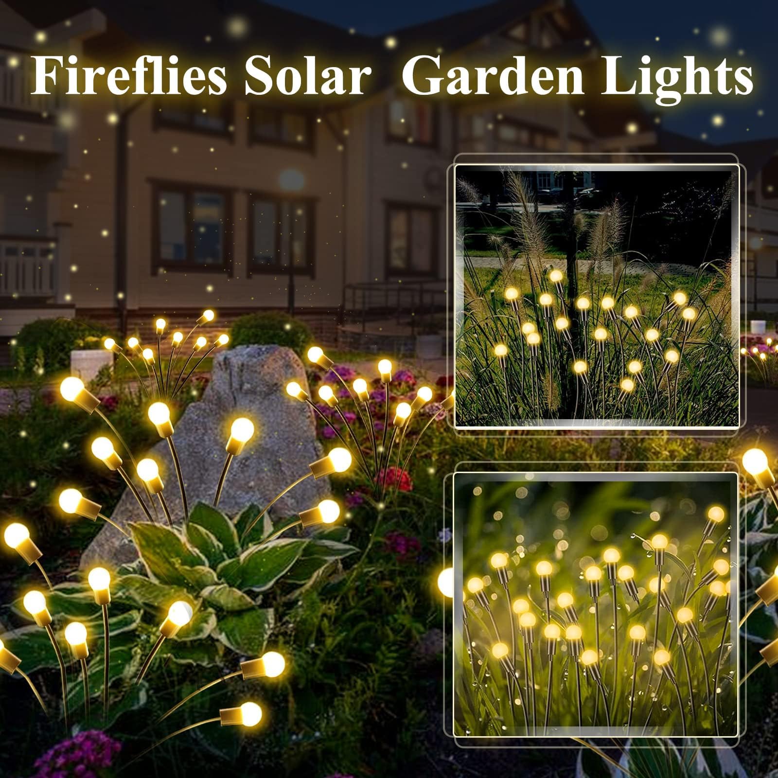 Solar-Außenleuchten für Gartendekorationen, 80 LEDs, verbesserte Solar-Lichter, Glühwürmchen-Lichter (durch Wind), Solarleuchten für den Außenbereich, wasserdicht, für den Außenbereich, Weg, Terrasse,