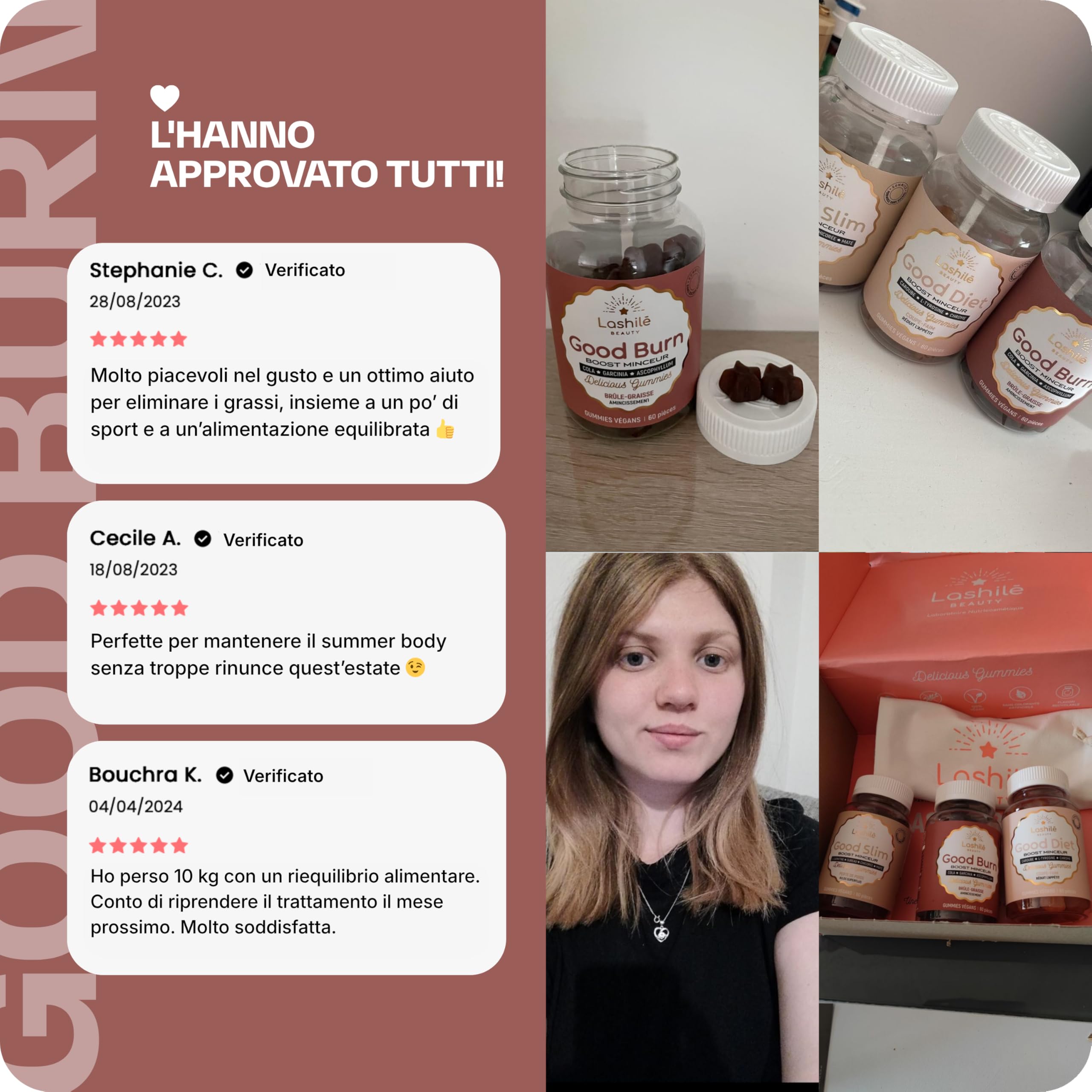 Lashilé Beauty Good Burn – Gummies Dimagranti Bruciagrassi – Cola, Tarassaco, Moringa, Vit C, Zinco – Vegan Senza Zuccheri – 3 Mesi - 180 Gummies