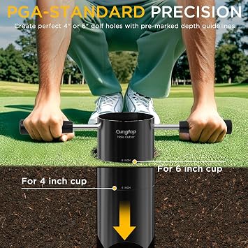 KINGTOP Portable Golf Hole Cutter and 3ft Golf Flagstick Bundle Carbon Steel Blade for Easy Digging, 2-Section Ball Retrieving Flagstick for Backyard Practice Putting Green