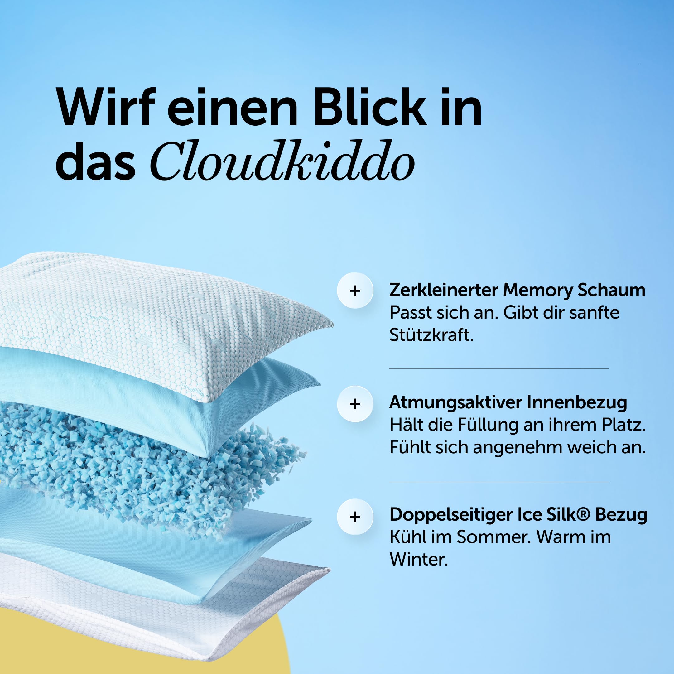Cloudpillo Memory Foam Pillow für Kinder – Premium Schlafkissen, 37 x 55 cm, Ergonomisch, Weiß, Ideal für die Schlafbedürfnisse von Kindern
