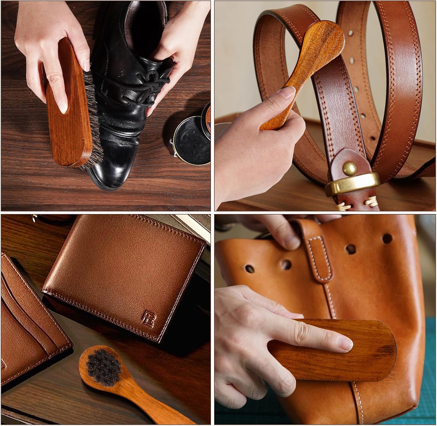 Topus 8pcs Shoes Polish Kit,1.4oz Black Brown Shoe Polish Wax, 3 Pieces Horsehair Brushes, 2 Pieces Cleaning Cloths - Image 4