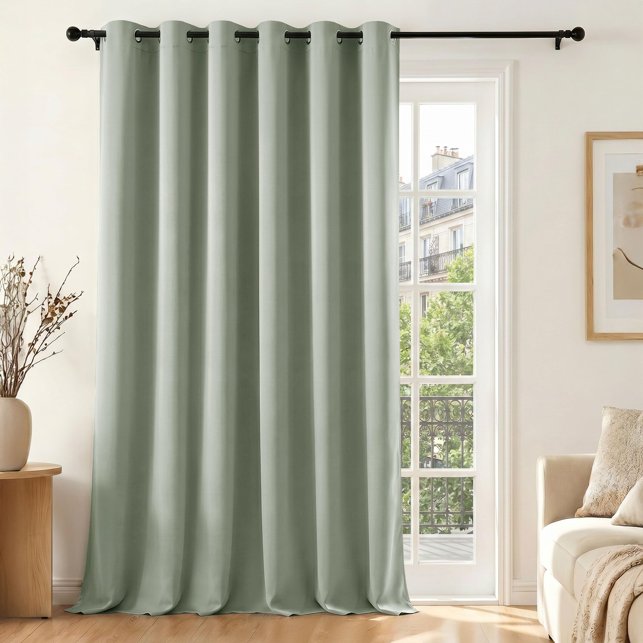 Deconovo Tenda Oscurante per Interni con Occhielli, 1 Pannello 200x245 cm, Tenda Termica Isolante per Camera da Letto e Soggiorno, Drappeggio Morbido ed Elegante, Verde Salvia