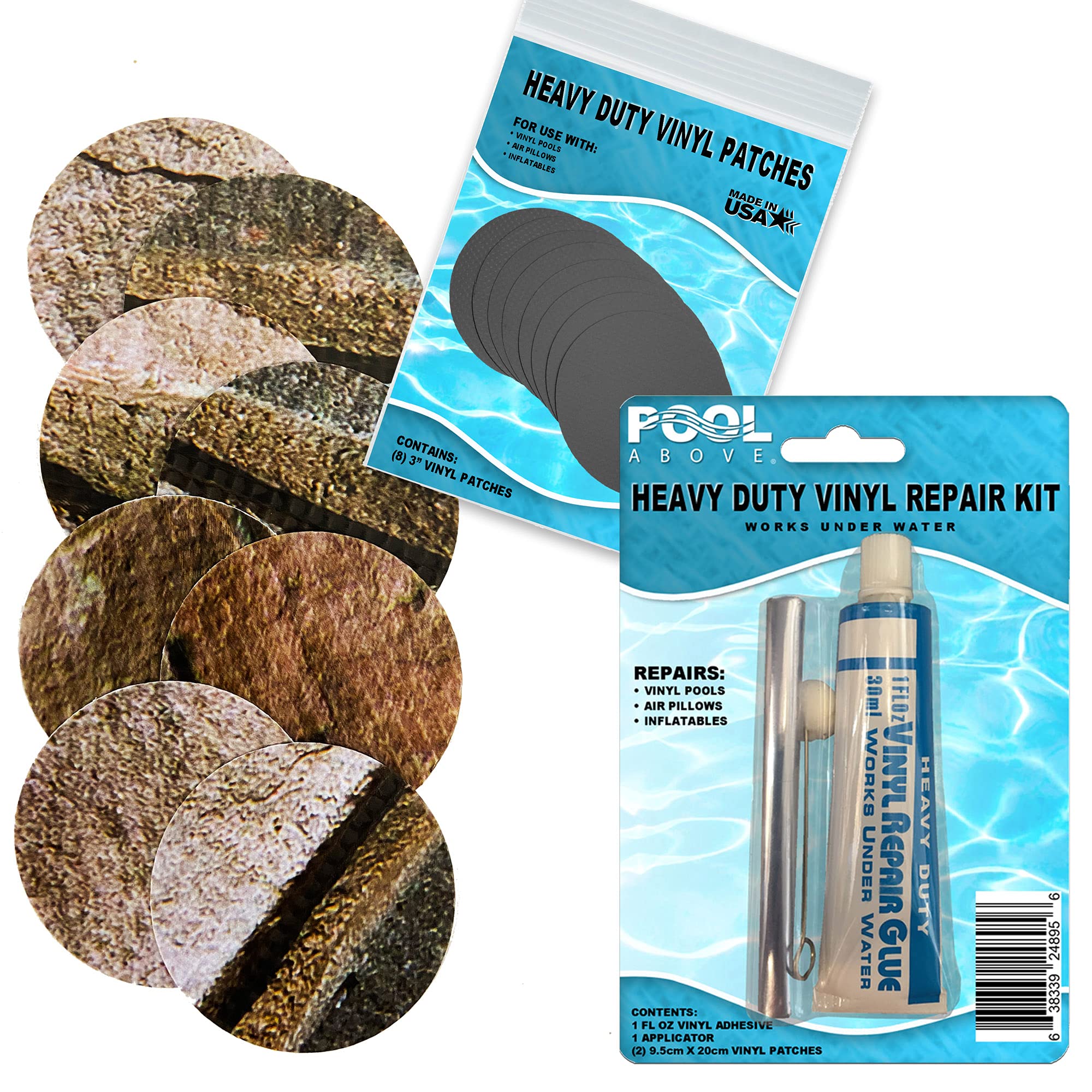 Repair Kit for Stone Print Pool | Vinyl glue | Brown Multi Patches