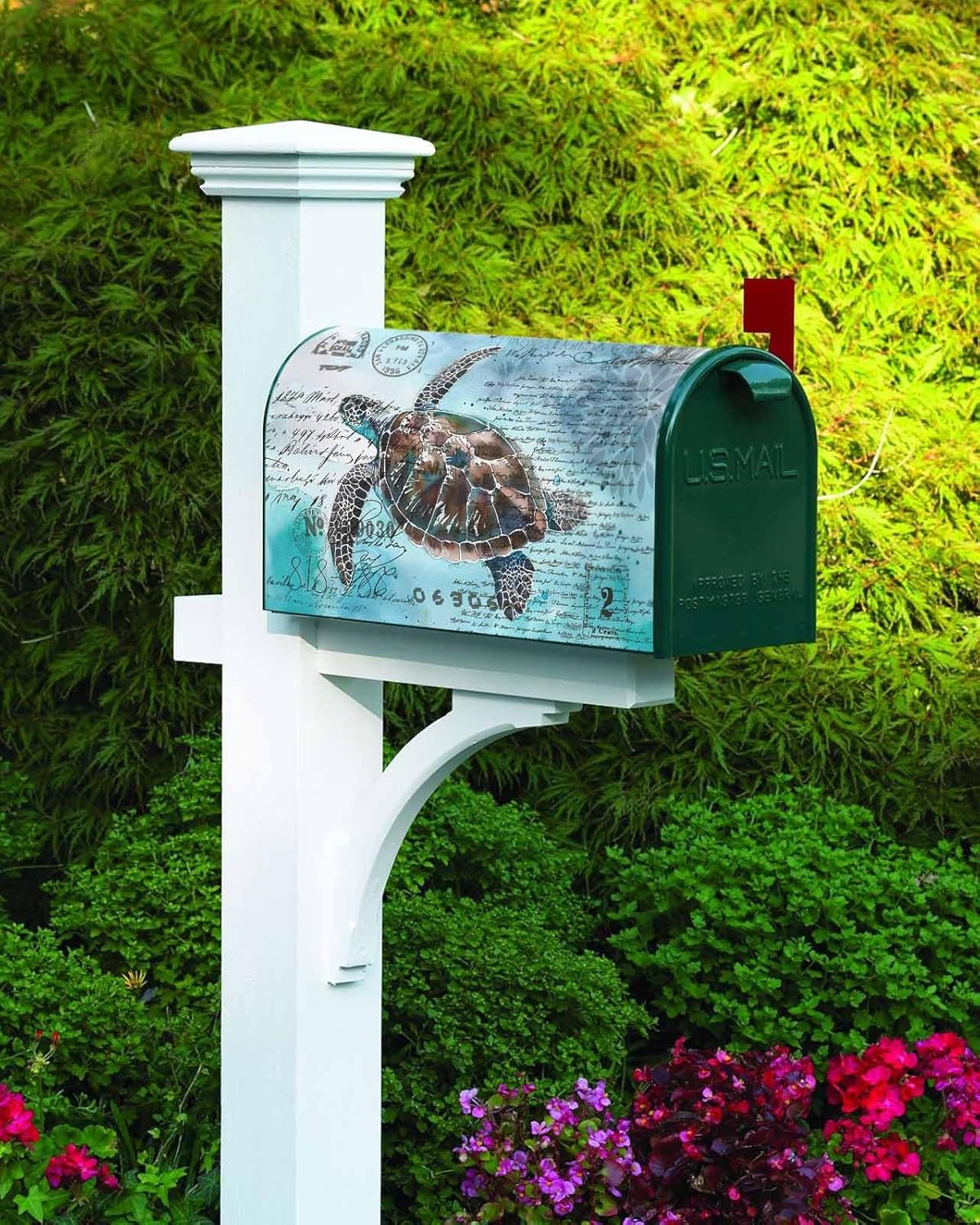 Ocean Turtle Mailbox Covers Magnetic Standard Size,Decorative Post Letter Numbers Box Wrap Decoration Covers Large Accessories for Garden Décor Vintage Coastal Nautical Aquatic Animals Turquoise