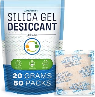 LotFancy 20g Silica Gel Desiccant Packets 50 Pack - Rechargeable Orange to Green Indicating Beads, Non-Toxic Moisture Absorber for Guns Shoes Documents