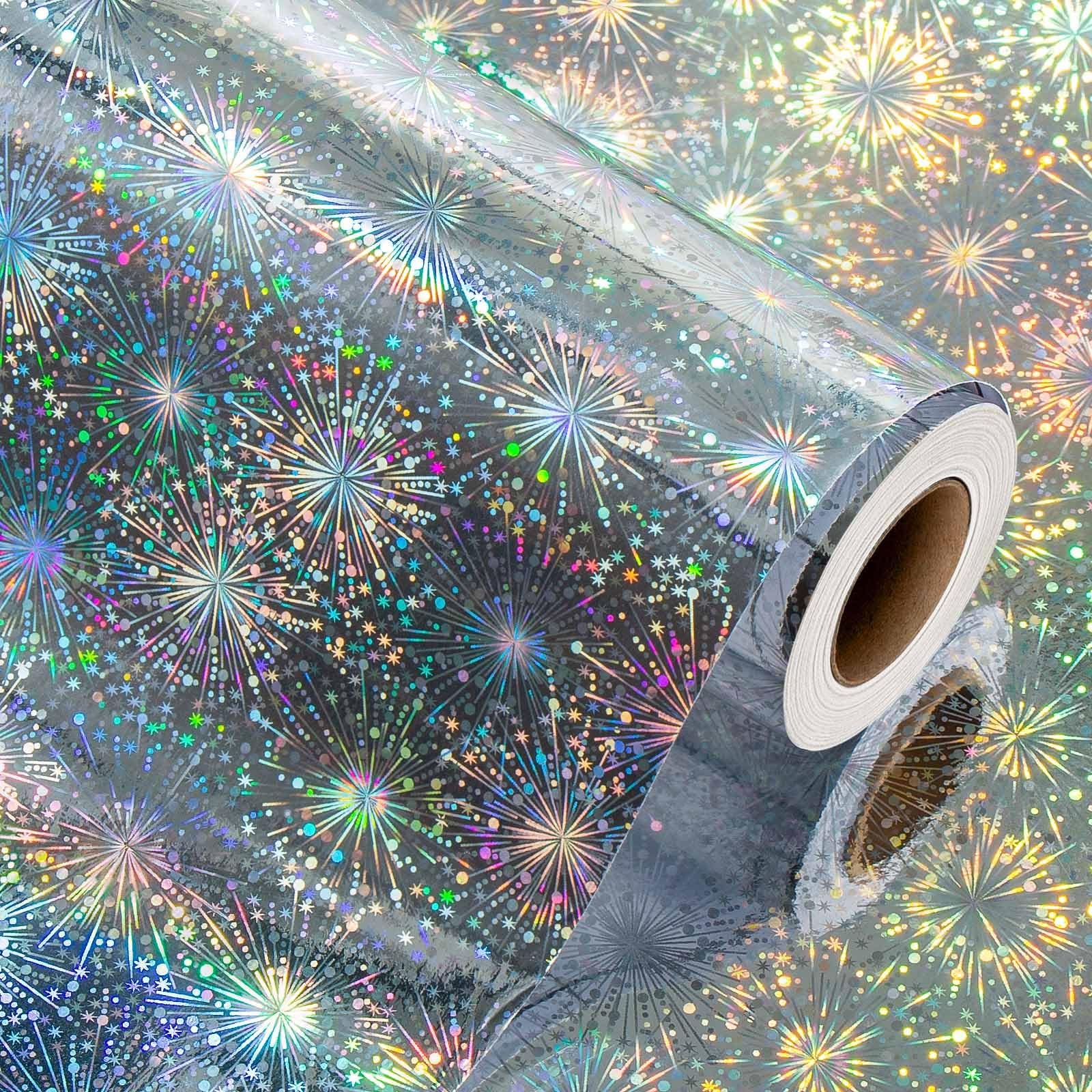 Wikadlik Silver Holographic Wrapping Paper, Colorful Sparkle Design Gift Wrap Paper for Birthday, Christmas, Wedding, All Occasion - 43cm x 10m โ image 1