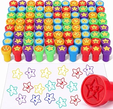 Yexiya 100 Pcs Star Stampers Bulk Back to School Teacher Review Stamps for Classroom Self Inking Colorful Mood Expressions and Comments, Motivational Classroom Prize Birthday Party Favors Gifts