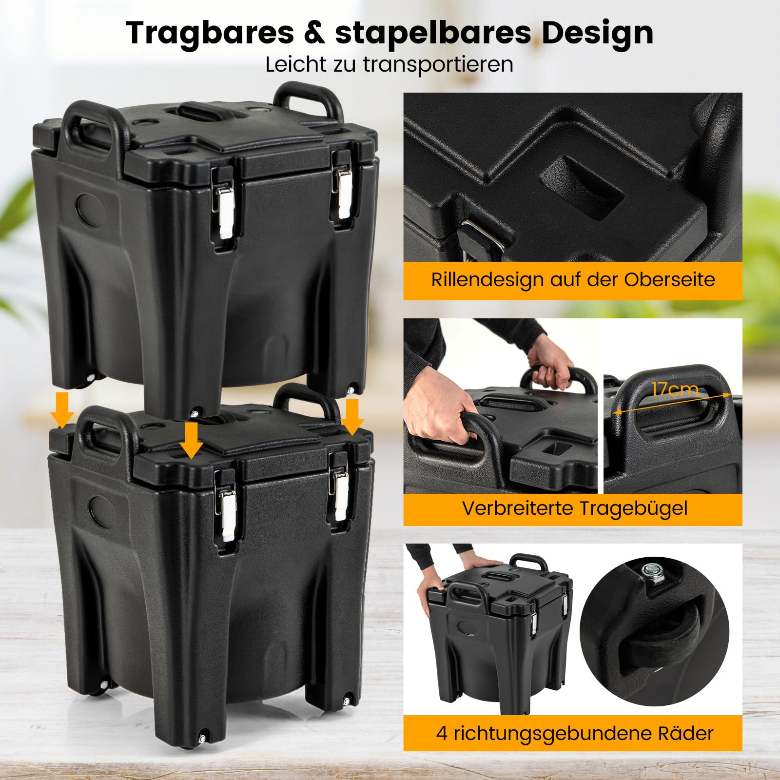 RELAX4LIFE 30L Caja Térmica con Ruedas y Frenos para Alimentos y Bebidas, Calentador de Alimentos con Interior Acero Inoxidable y 2 Asas para Coche, Camping y Pícnic, Mantiene el Frío y el Calor