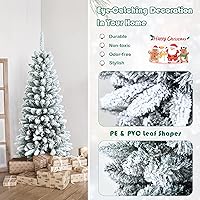 Vista 3 de Goplus Árbol de Navidad Tipo Lápiz con Nieve Artificial de 4.5 pies, Árbol de Navidad Artificial Delgado con Bisagras con 373 Puntas de Ramas