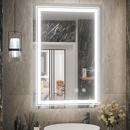 Espejo LED de baño de 24 x 36 pulgadas, espejo de baño antivaho con luces LED, espejo de tocador LED iluminado frontal, espejo de maquillaje con luz