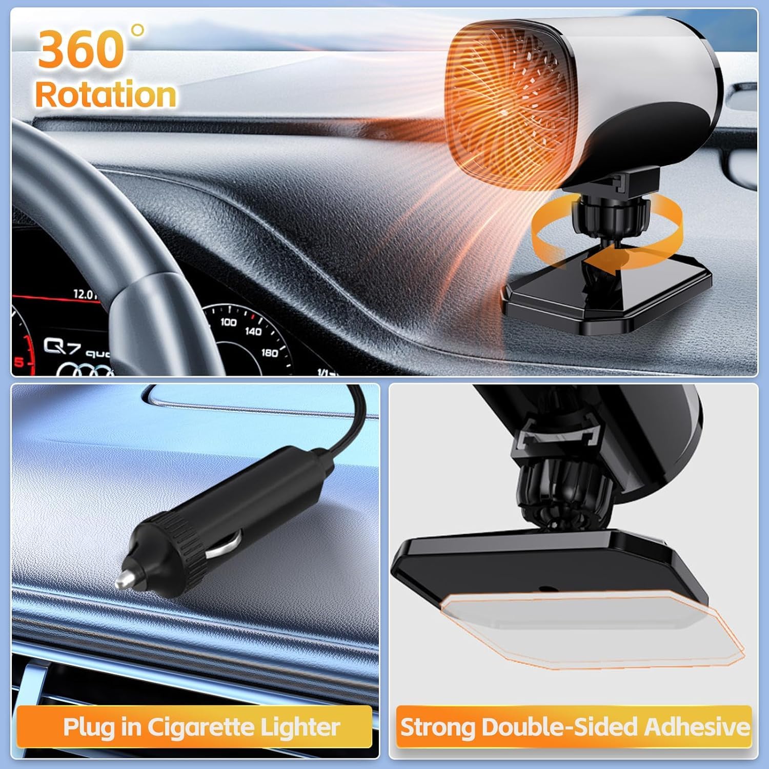 Chauffage de voiture, Portable 12V Dégivreur de Voiture, Pare-brise Chauffant, Chauffage et Refroidissement 2 en 1 Chauffage, Dégivrage et Dégivrage Rapides avec Prise Allume-cigare pour Véhicules