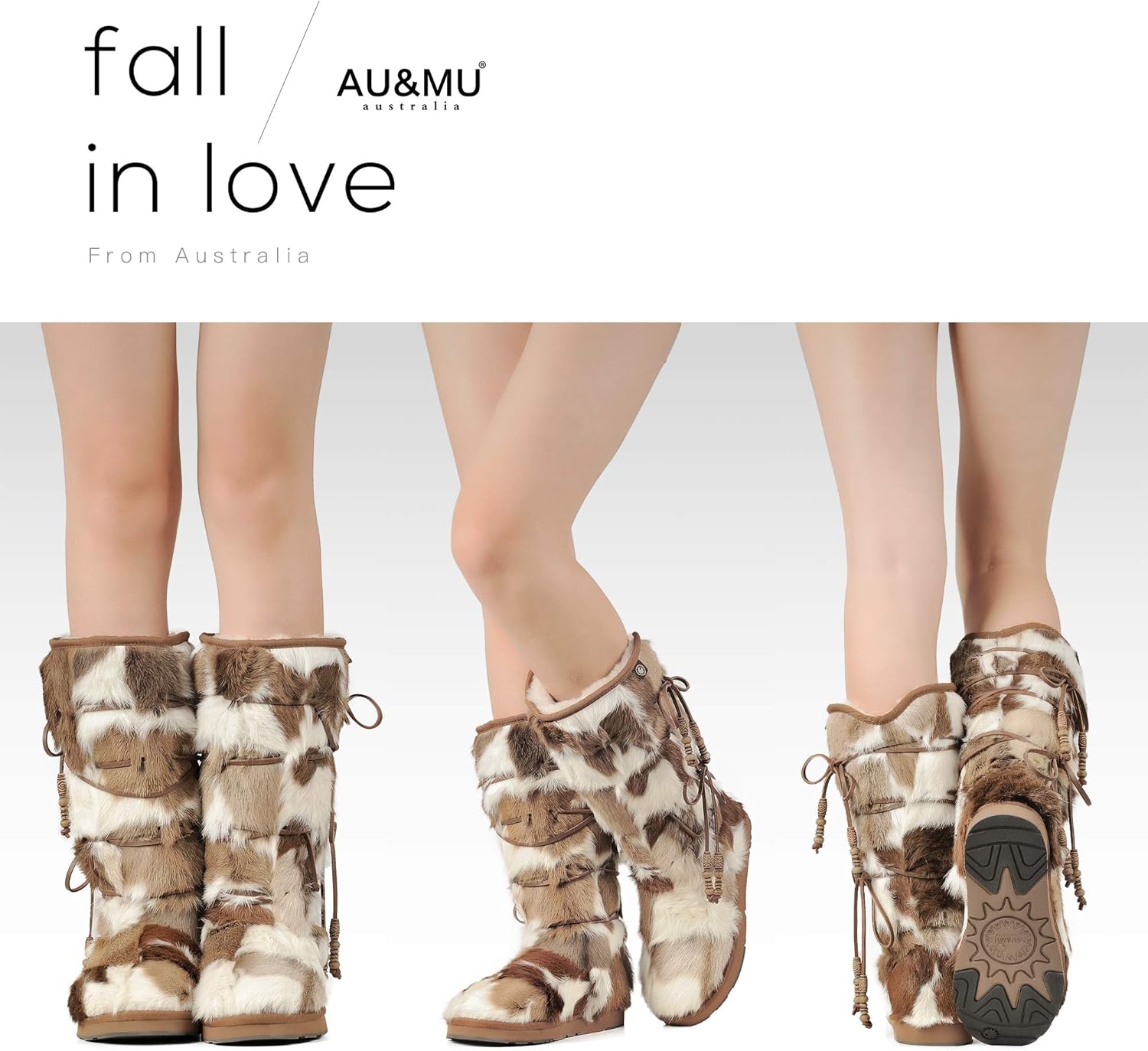 AU&MU Aumu Womens Comfort Suede Fur Shearling Stylish Knee High Winter Snow Boots Women Sheepskin