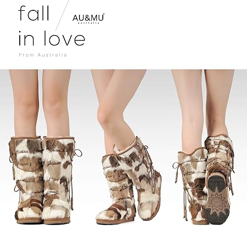 Miniatura 4 de AU&MU Aumu Womens Comfort Suede Fur Shearling Stylish Knee High Winter Snow Boots Women Sheepskin