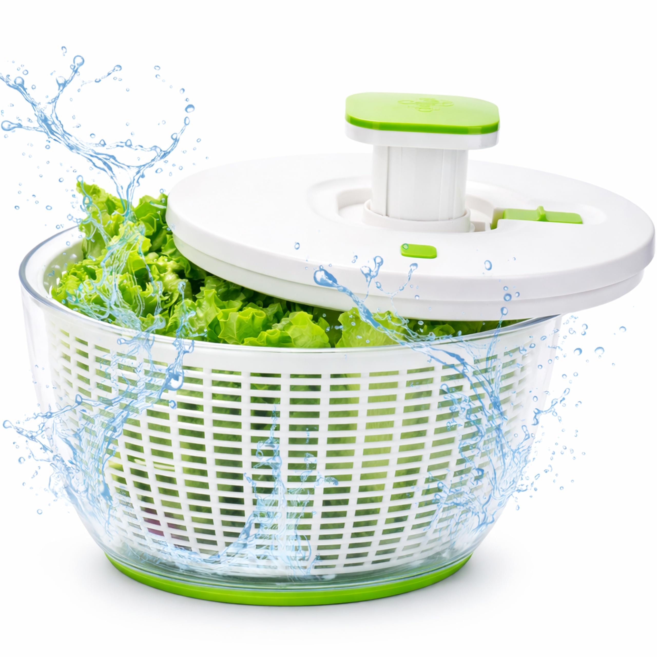 QuickPush Salad Spinner: Large 6.3-Quart Vegetable Washer Dryer Strainer Drainer, Easy One-Handed Handle & Brake, Fast Spin Cycles, Compact Storage, to Wash, Clean & Dry Vegetables, Fruits