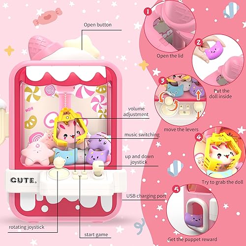 Miniatura 6 de Skirfy Mini máquina de garras para niños, dispensador de dulces, máquina expendedora de juguetes para niñas, juegos de Pascua, cosas geniales de